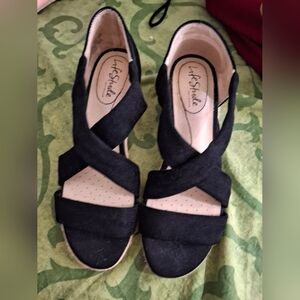 Life Stride Black Wedge Sandals